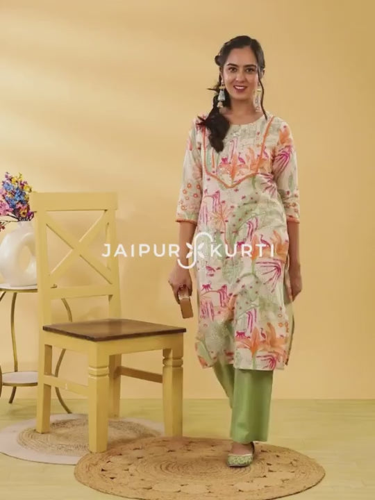 Jaipur Kurti Grey Cotton Embellished Kurta Pant Set With Dupatta